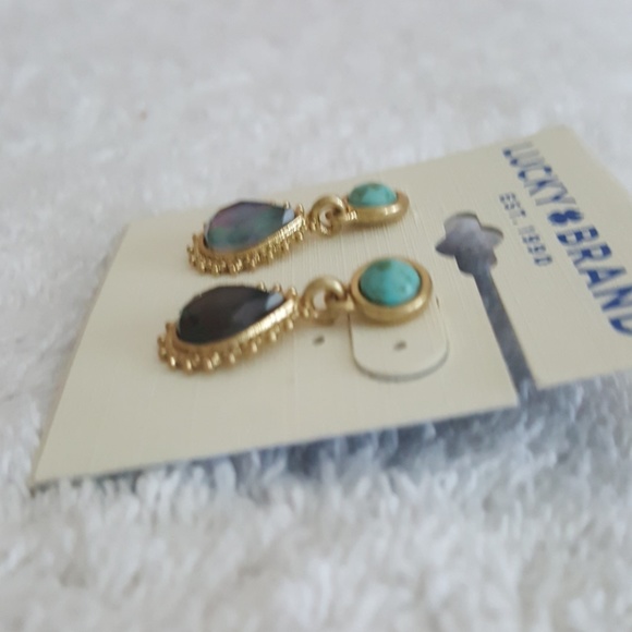 New Lucky Brand Turquoise/Mother of Pearl Earrings - Picture 4 of 6
